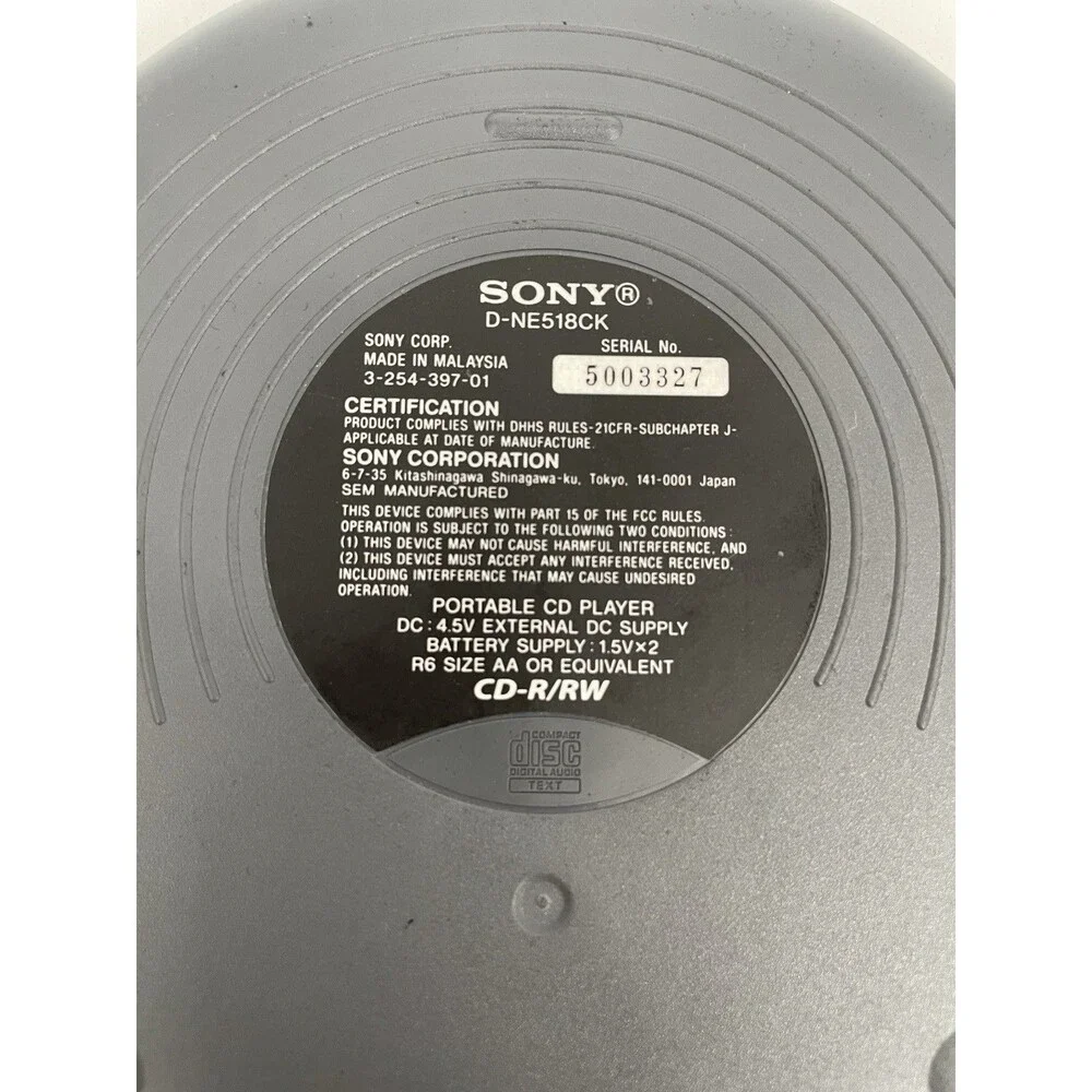 Sony D-NE518CK MP3 ATRAC3 CD Walkman Tested w/ OEM AC Adapter Car Kit Manual